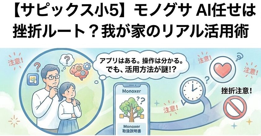 モノグサというアプリを使って学習している親子のイラスト