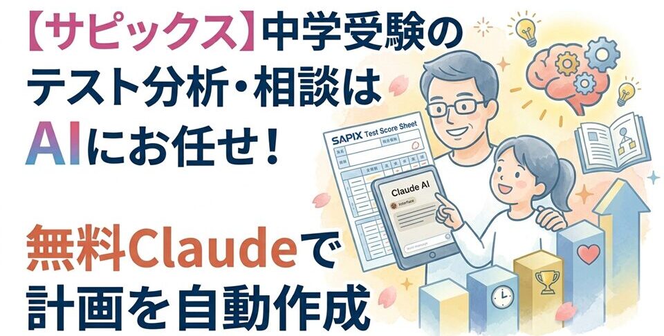 AIを活用して中学受験の作戦を立てる親子のイラスト