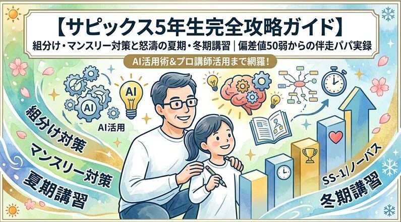サピックス５年生を一緒に乗り切る親子のイラスト