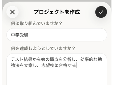 プロジェクトの詳細を入力する画面の画像