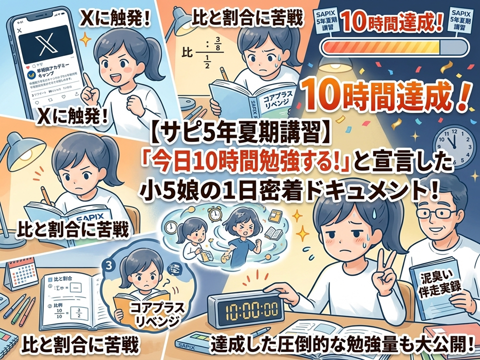 １０時間勉強を決意し頑張る女の子のイラスト
